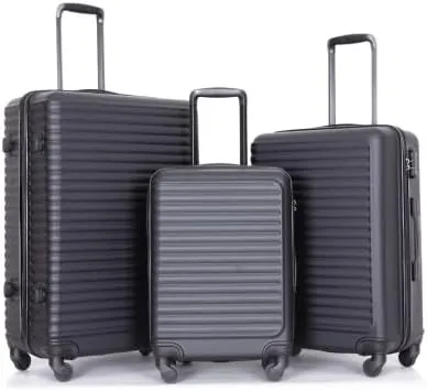 3 Piece Lightweight Luggage Set with 360 Spinner Wheels & TSA Lock, Nesting Suitcases 20/24/28 Inch for Travel, 2 Hooks & Expandable Storage, Black