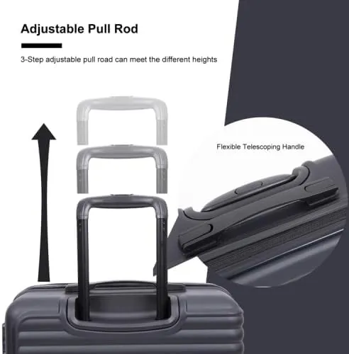 3 Piece Lightweight Luggage Set with 360 Spinner Wheels & TSA Lock, Nesting Suitcases 20/24/28 Inch for Travel, 2 Hooks & Expandable Storage, Black