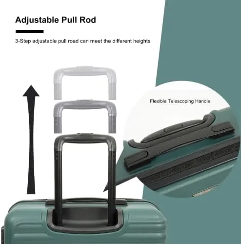 3 Piece Lightweight Luggage Set with 360 Spinner Wheels & TSA Lock, Nesting Suitcases 20/24/28 Inch for Travel, 2 Hooks & Expandable Storage, Green