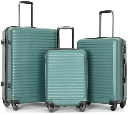 3 Piece Lightweight Luggage Set with 360 Spinner Wheels & TSA Lock, Nesting Suitcases 20/24/28 Inch for Travel, 2 Hooks & Expandable Storage, Green