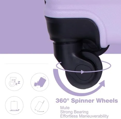 3 Piece Lightweight Luggage Set with 360 Spinner Wheels & TSA Lock, Nesting Suitcases 20/24/28 Inch for Travel, 2 Hooks & Expandable Storage, Lavender Purple