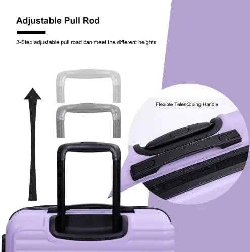 3 Piece Lightweight Luggage Set with 360 Spinner Wheels & TSA Lock, Nesting Suitcases 20/24/28 Inch for Travel, 2 Hooks & Expandable Storage, Lavender Purple