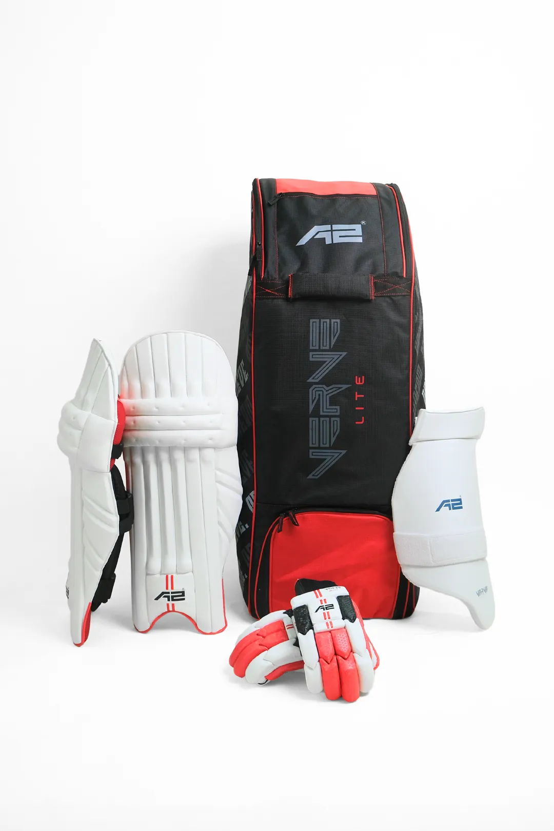 A2 Verve Lite Cricket Kitbag, Verve Lite Batting Pads, Thigh Pad, Splitx Batting Gloves