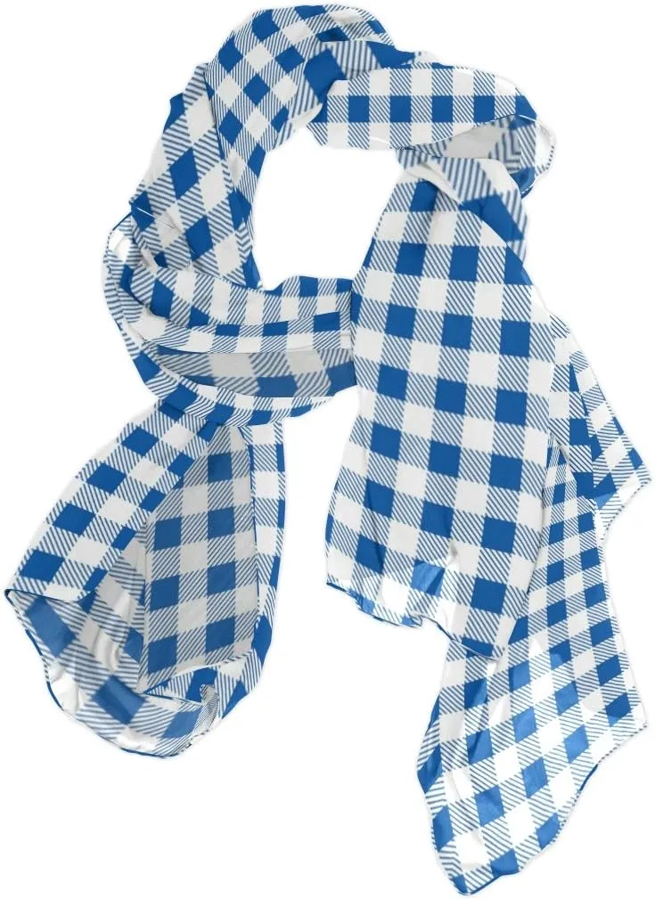 ALAZA Firebrick Gingham Plaid White Blue Grid Sheer Scarves Shawl Wrap Women Infinity Oblong Chiffon Scarf for Outdoor