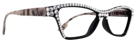 Avian, (Bling) Women Reading Glasses w (Full TOP) (Clear) Genuine European Crystals, Cat Eye (Black w Leopard) NY Fifth Avenue. ( 2.50)