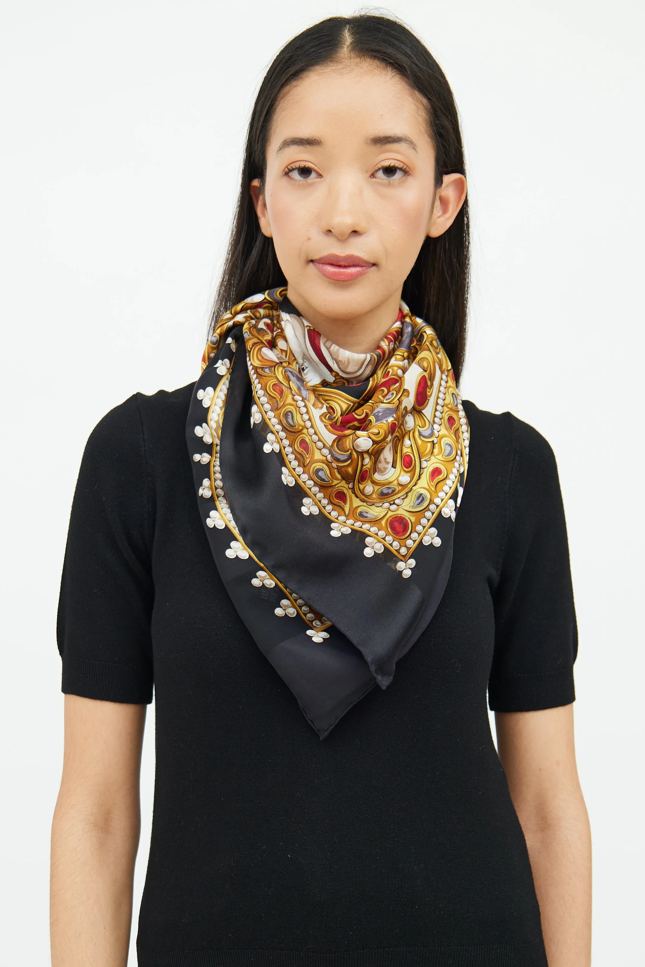 Black, Gold & Red Print Scarf