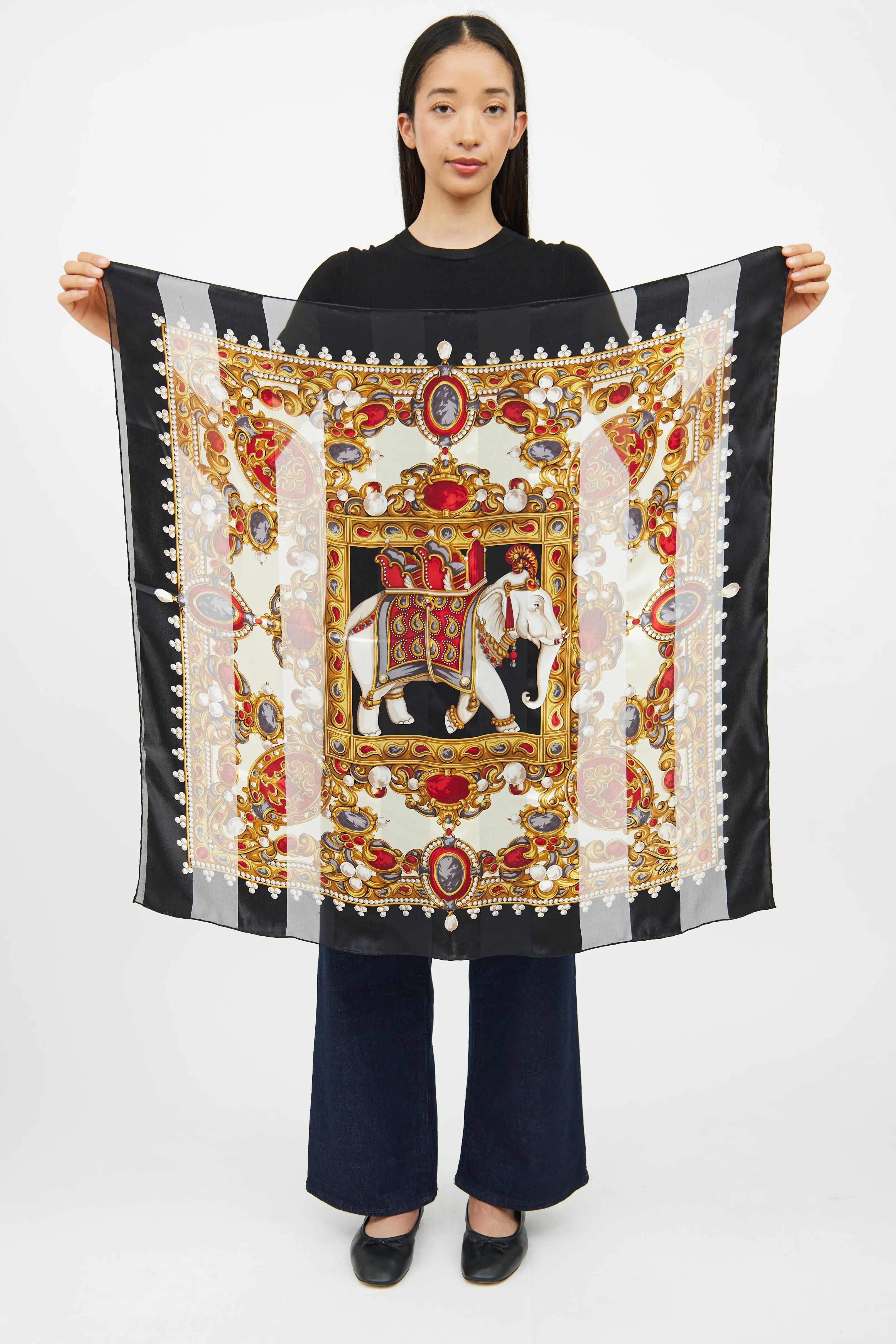 Black, Gold & Red Print Scarf