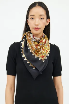 Black, Gold & Red Print Scarf