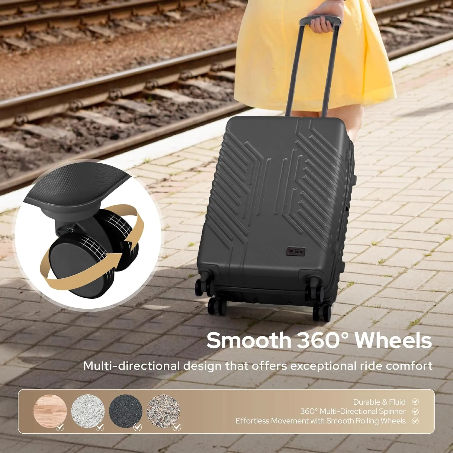 Carry On Luggage, Spinner Wheels Airline Approved 20 inch Lightweight Hard-shell Suitcase with Built-in TSA Lock and USB Port, Black