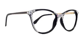 Cattitude Bling Cat Eyes, Women Reading Glasses Adorned W (AB) Genuine European Crystals (Black) Frame, NY Fifth Avenue. ( 1.50)