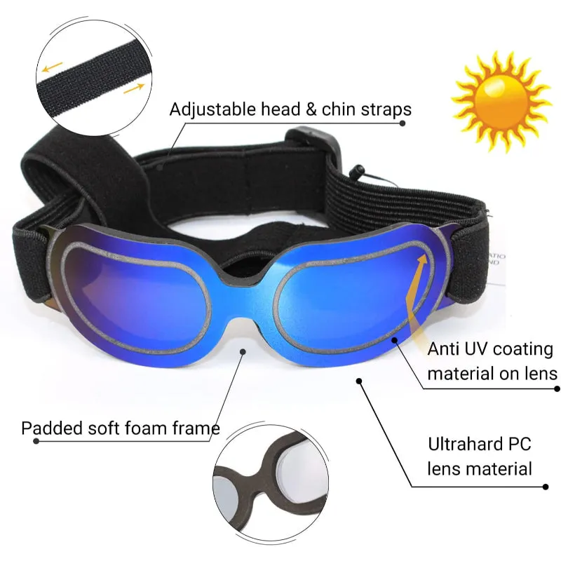 Dog Goggles Small Dog Sunglasses UV Protection Big Cat Glasses Fog/Windproof Outdoor Doggy Eye Protective with Adjustable Band for Small Dogs