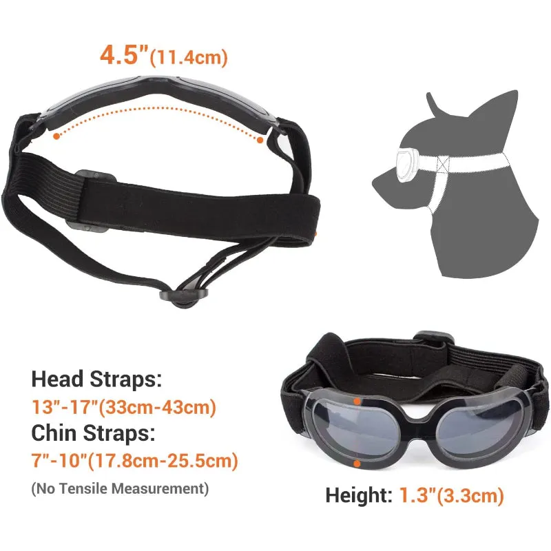Dog Goggles Small Dog Sunglasses UV Protection Big Cat Glasses Fog/Windproof Outdoor Doggy Eye Protective with Adjustable Band for Small Dogs