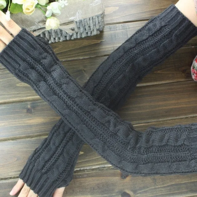 Fashion Long White Knit Gloves