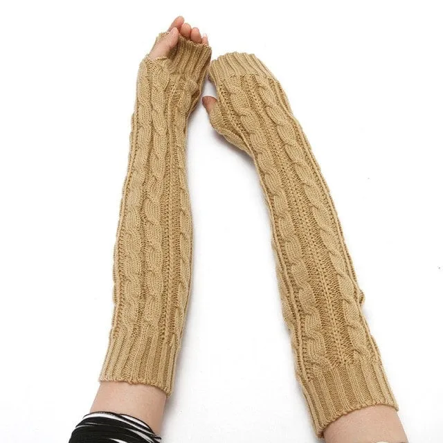 Fashion Long White Knit Gloves