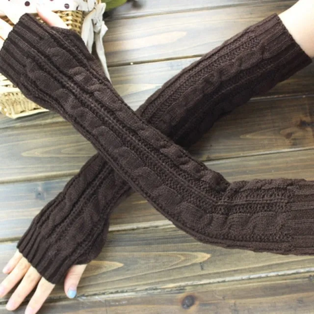 Fashion Long White Knit Gloves