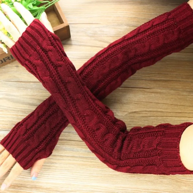 Fashion Long White Knit Gloves