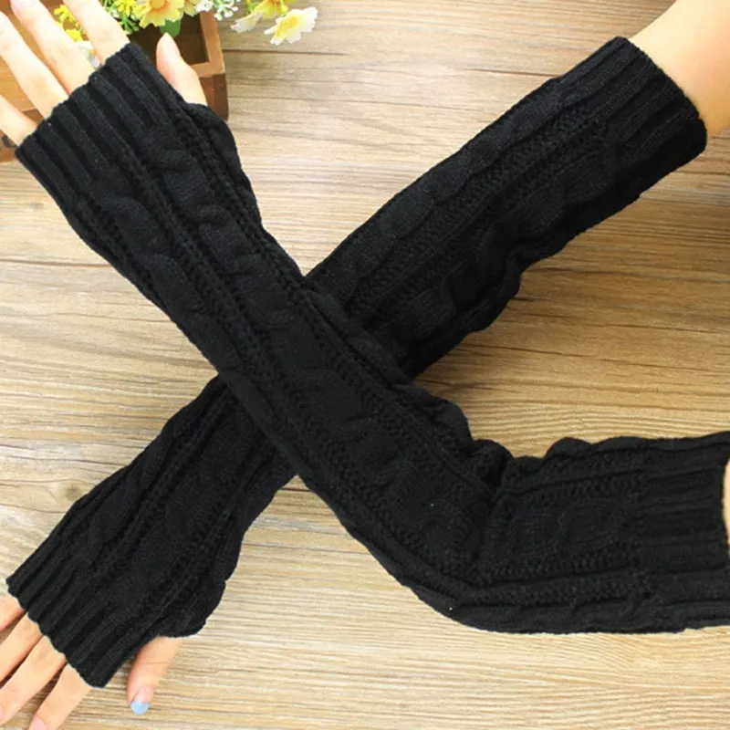 Fashion Long White Knit Gloves