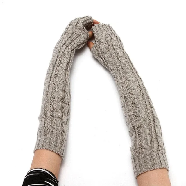 Fashion Long White Knit Gloves