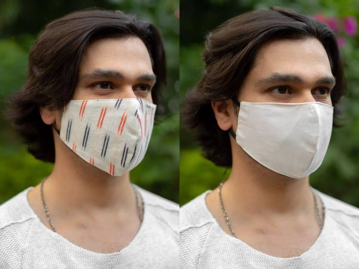 Ikkat & Beige - Triple Layered & Reversible 100% Cotton Face Masks - Naina