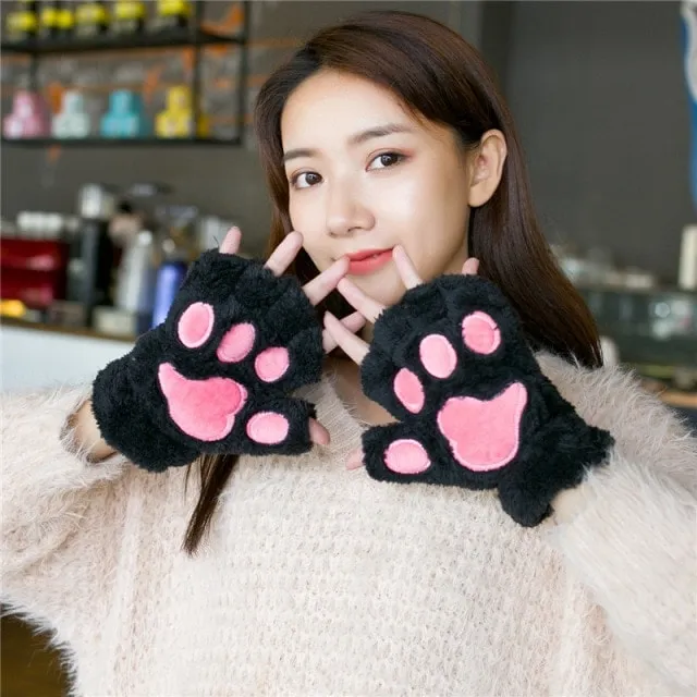 Kawaii Plush Cat Paw Gloves