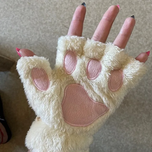 Kawaii Plush Cat Paw Gloves