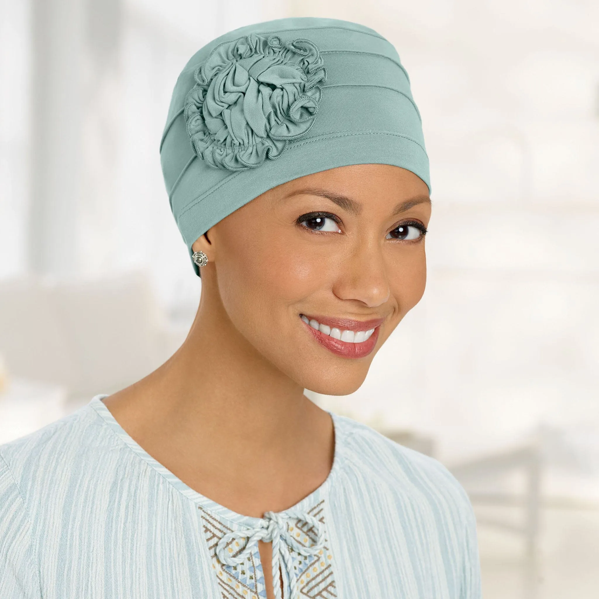 Pleated Organic Bamboo Cap with Sunflower