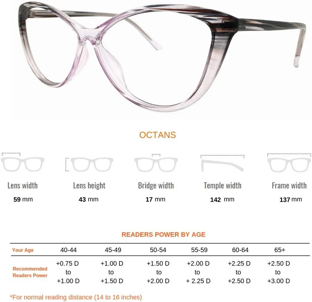 ProEyes Octans, Progressive Blue Light Blocking Readers, 0 Strength on Top Lens (2 Crystal, 2.50 x)