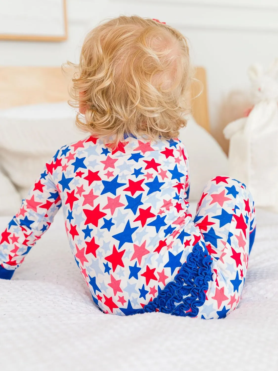RuffleButts SoftSnooze™ Viscose from Bamboo Baby Girls Ruffle One Piece Convertible Pajamas