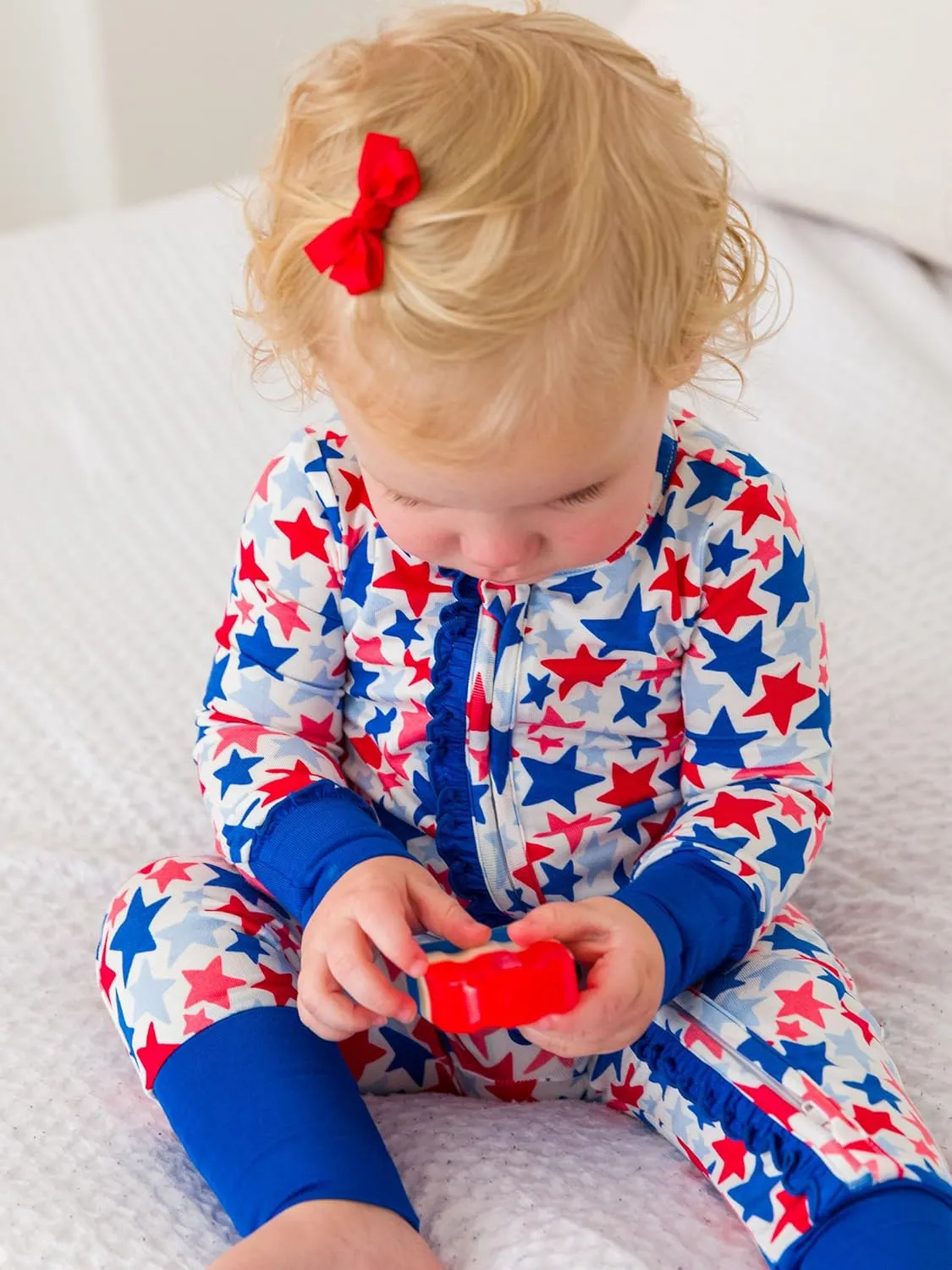 RuffleButts SoftSnooze™ Viscose from Bamboo Baby Girls Ruffle One Piece Convertible Pajamas