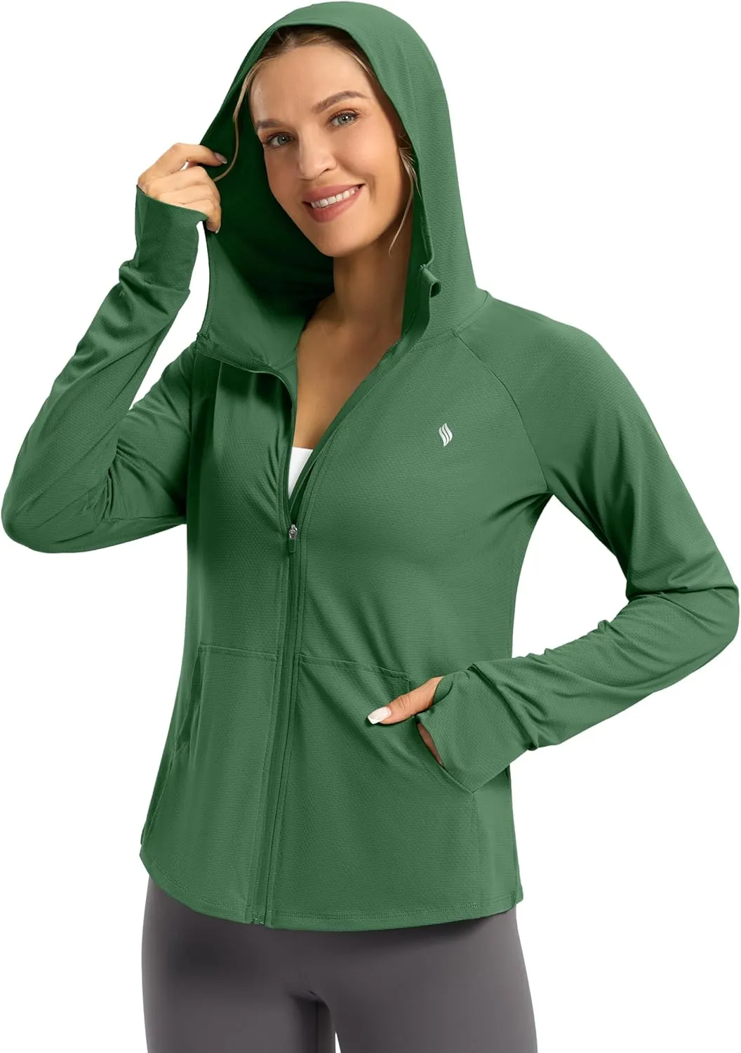 SANTINY Women's UPF 50  UV Jacket Sun Protection Zip up Hoodie Lightweight Summer SPF Long Sleeve Shirts for Hiking Running