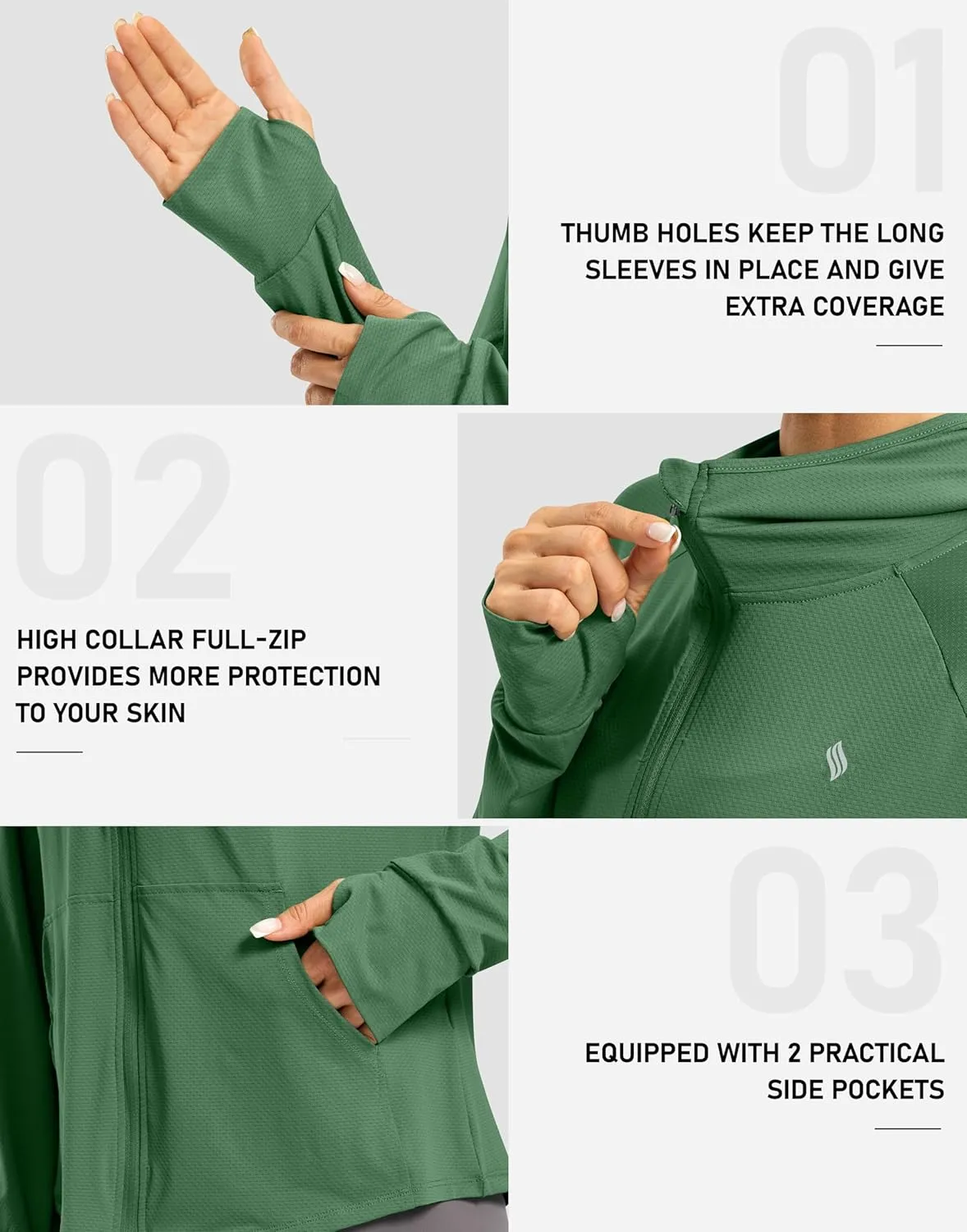SANTINY Women's UPF 50  UV Jacket Sun Protection Zip up Hoodie Lightweight Summer SPF Long Sleeve Shirts for Hiking Running