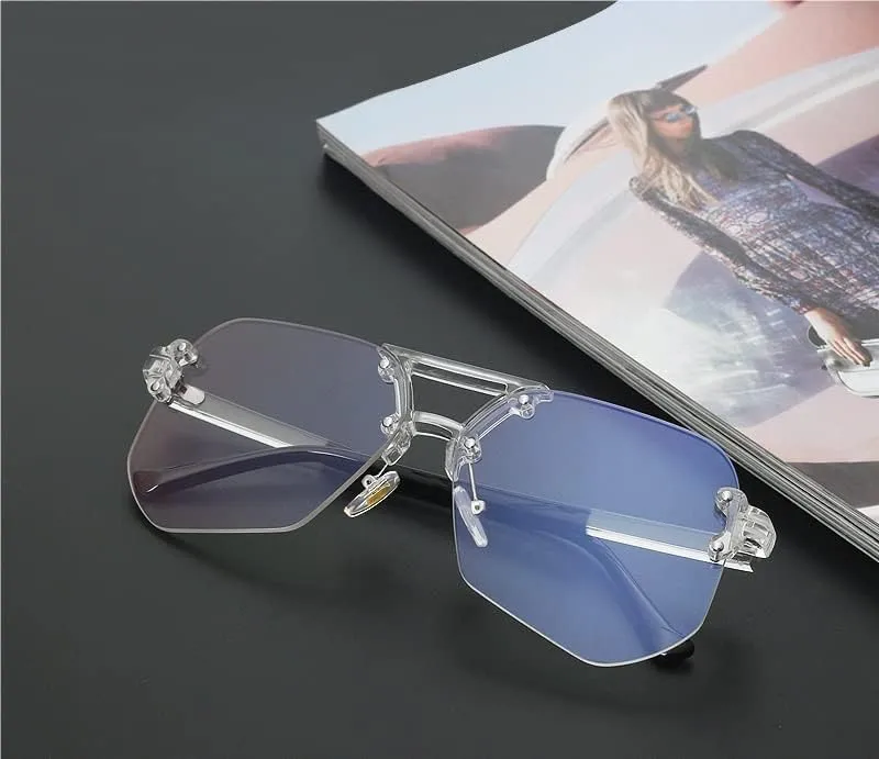 Stylish Oversized Frameless Aviator Reading Glasses, Large Rimless Blue Light Blocking Readers, Anti Glare Eyewear (Color : Black, Size :  2.00)