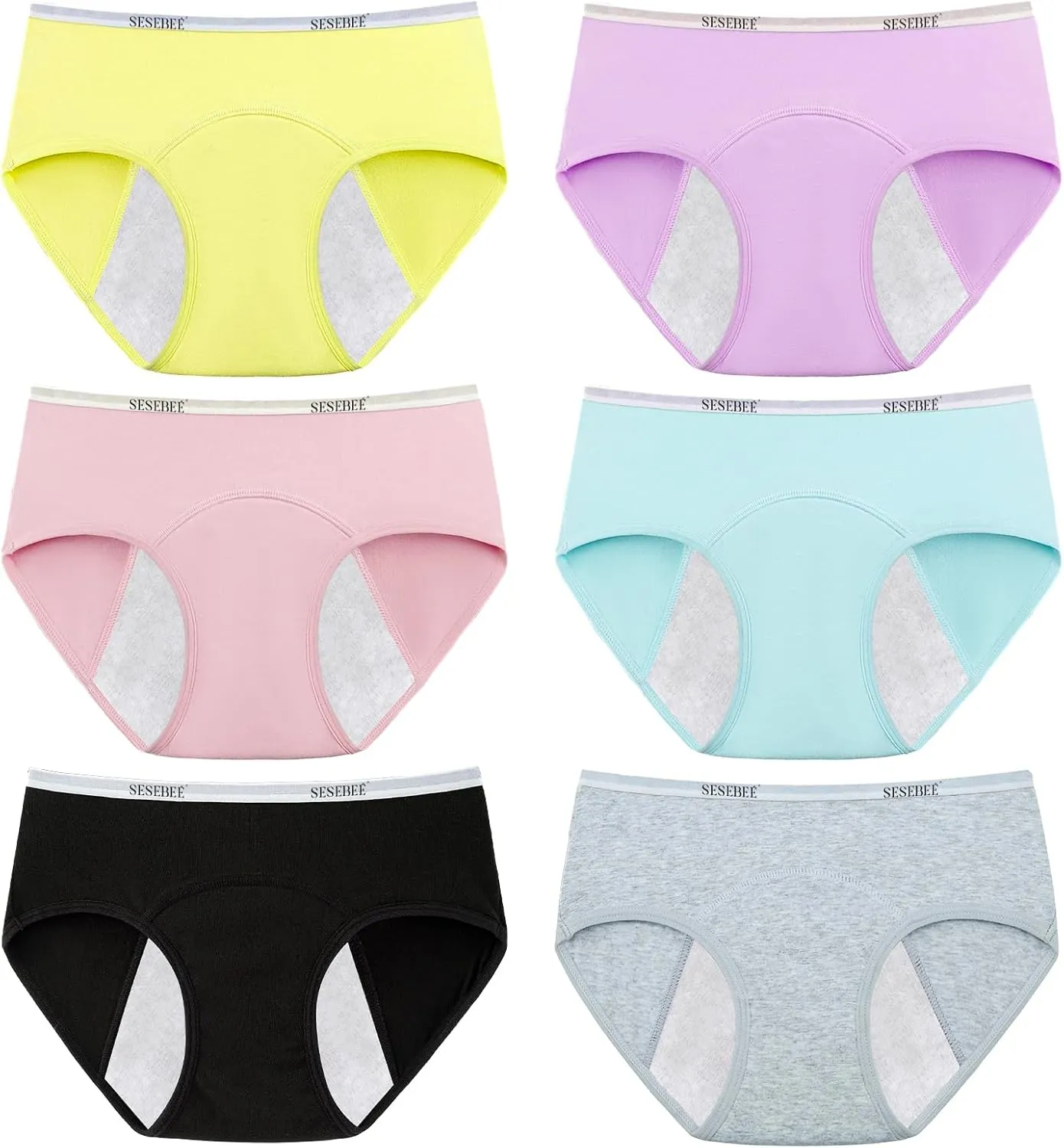 Teen Girls Knickers, 6-Pack Soft Cotton Panties, Anti-Leak & Washable, Comfortable & Airy, Ideal for School and Daily