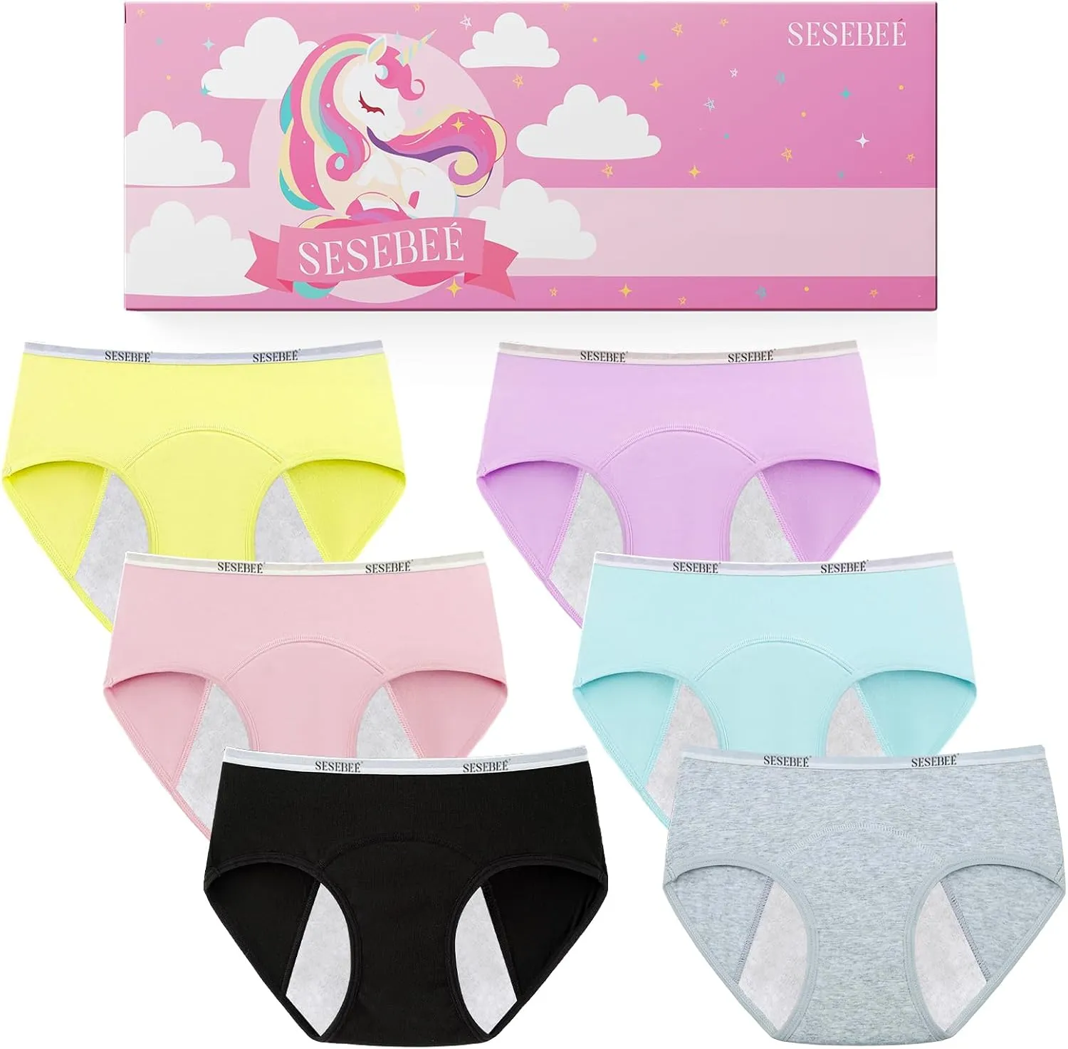 Teen Girls Knickers, 6-Pack Soft Cotton Panties, Anti-Leak & Washable, Comfortable & Airy, Ideal for School and Daily