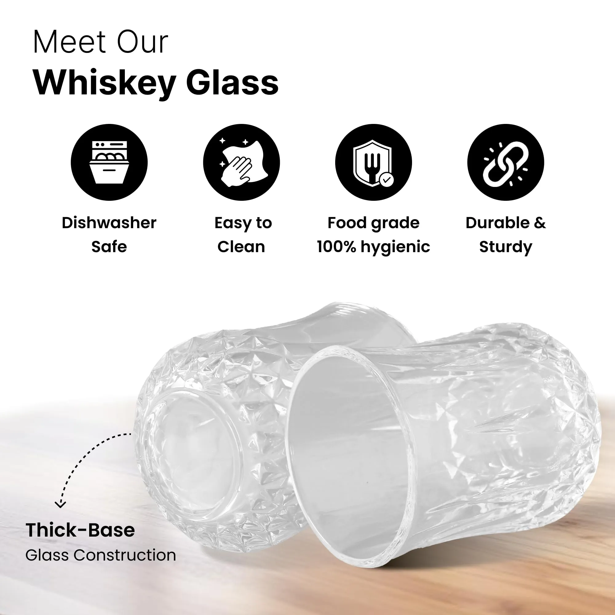 UMAI Whiskey Glasses Set of 2 (200ml Each) | Lead Free Neat Whiskey Glass | Heavy Bottom Drinking Glass | Crystal Glass for Bar Home | Glass for Drinks | Cocktail Glasses | Highball Glass