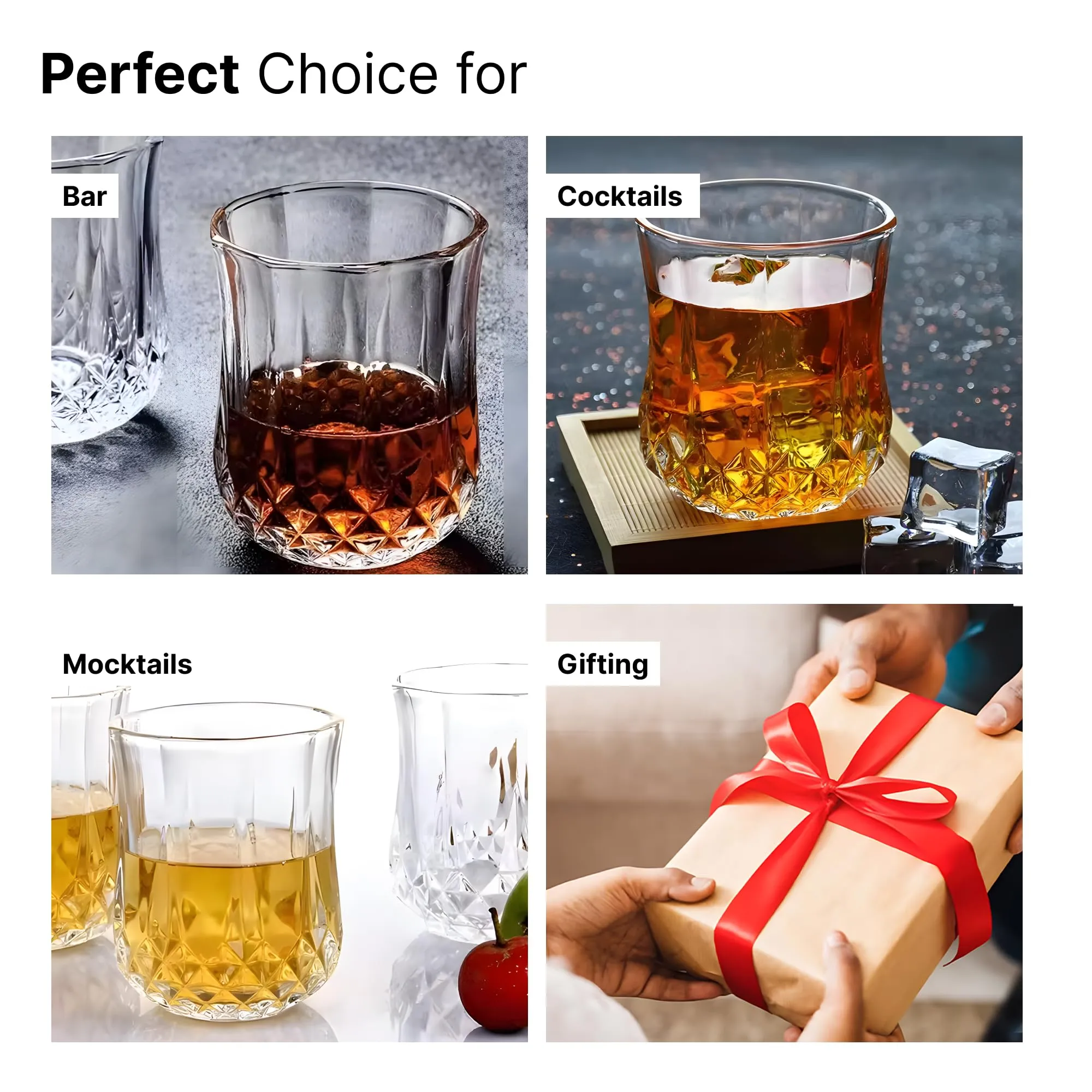 UMAI Whiskey Glasses Set of 2 (200ml Each) | Lead Free Neat Whiskey Glass | Heavy Bottom Drinking Glass | Crystal Glass for Bar Home | Glass for Drinks | Cocktail Glasses | Highball Glass