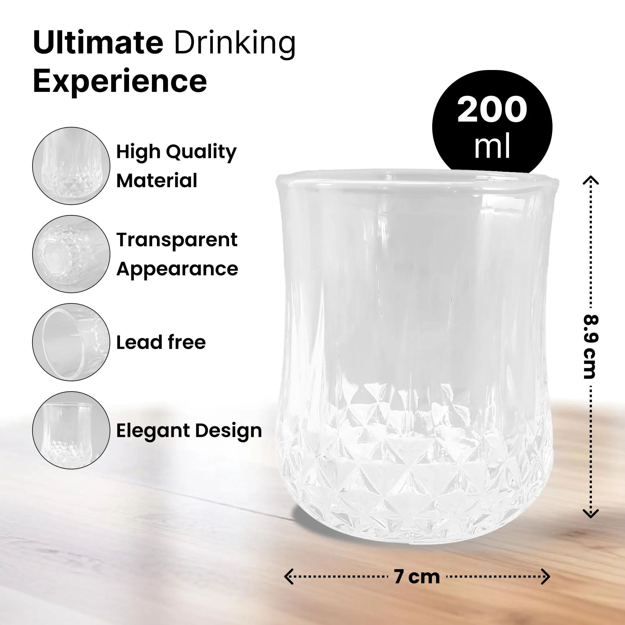 UMAI Whiskey Glasses Set of 2 (200ml Each) | Lead Free Neat Whiskey Glass | Heavy Bottom Drinking Glass | Crystal Glass for Bar Home | Glass for Drinks | Cocktail Glasses | Highball Glass
