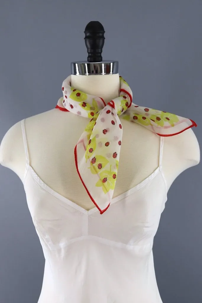 Vintage Chiffon Ladybug Scarf