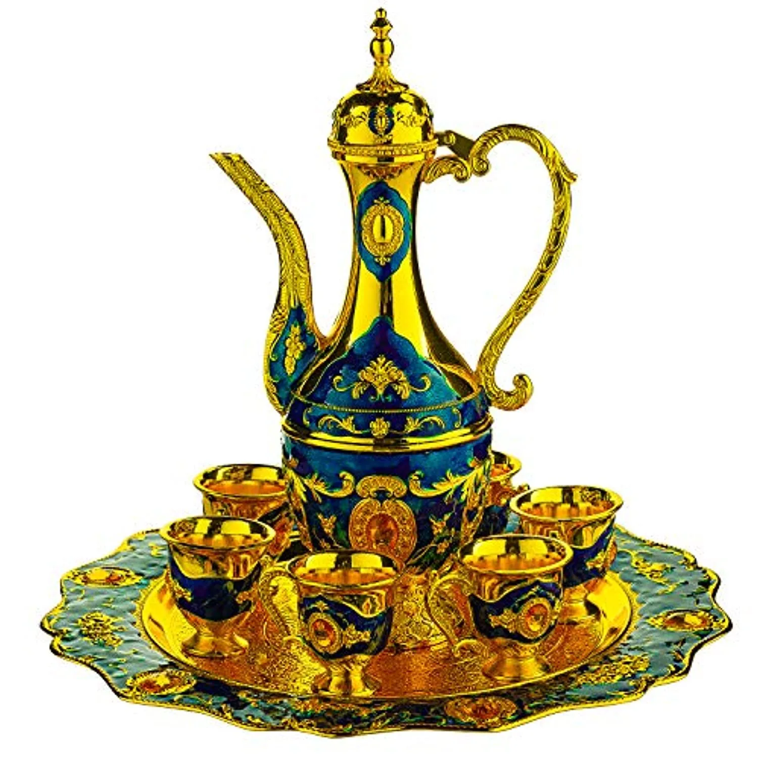 Vintage Turkish Coffee Pot Set for 6 including Tray  with Swarovski Style Crystals