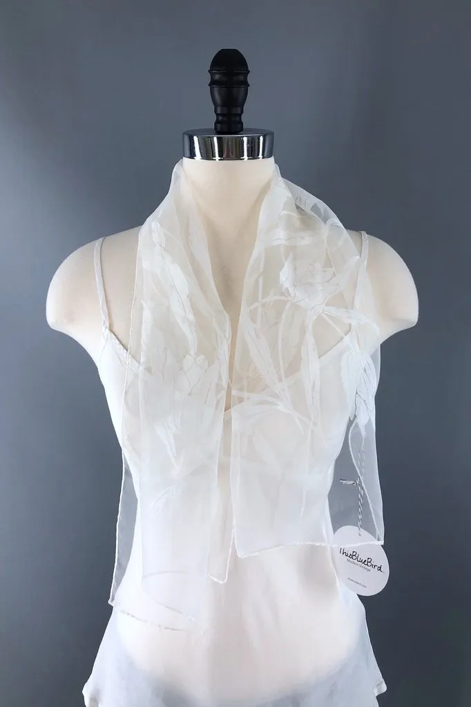 Vintage White Tulips Italian Sheer Scarf