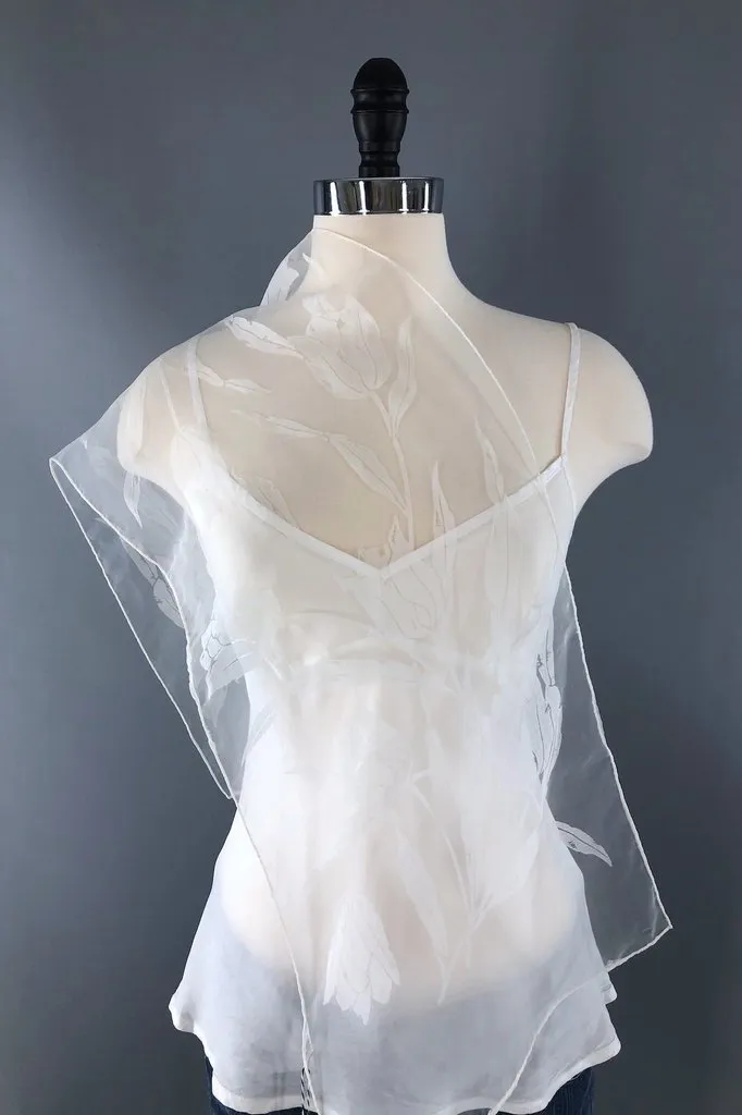 Vintage White Tulips Italian Sheer Scarf