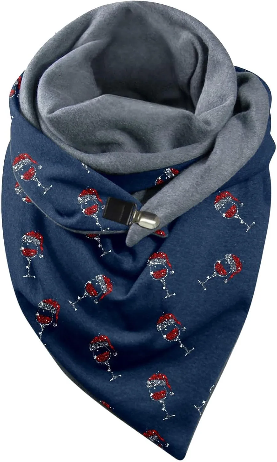 Women Christmas Scarf and Wrap Santa Pattern Chunky Triangle Scarves with Button Gift for Xmas Cashmere Feel Big Cold Weather