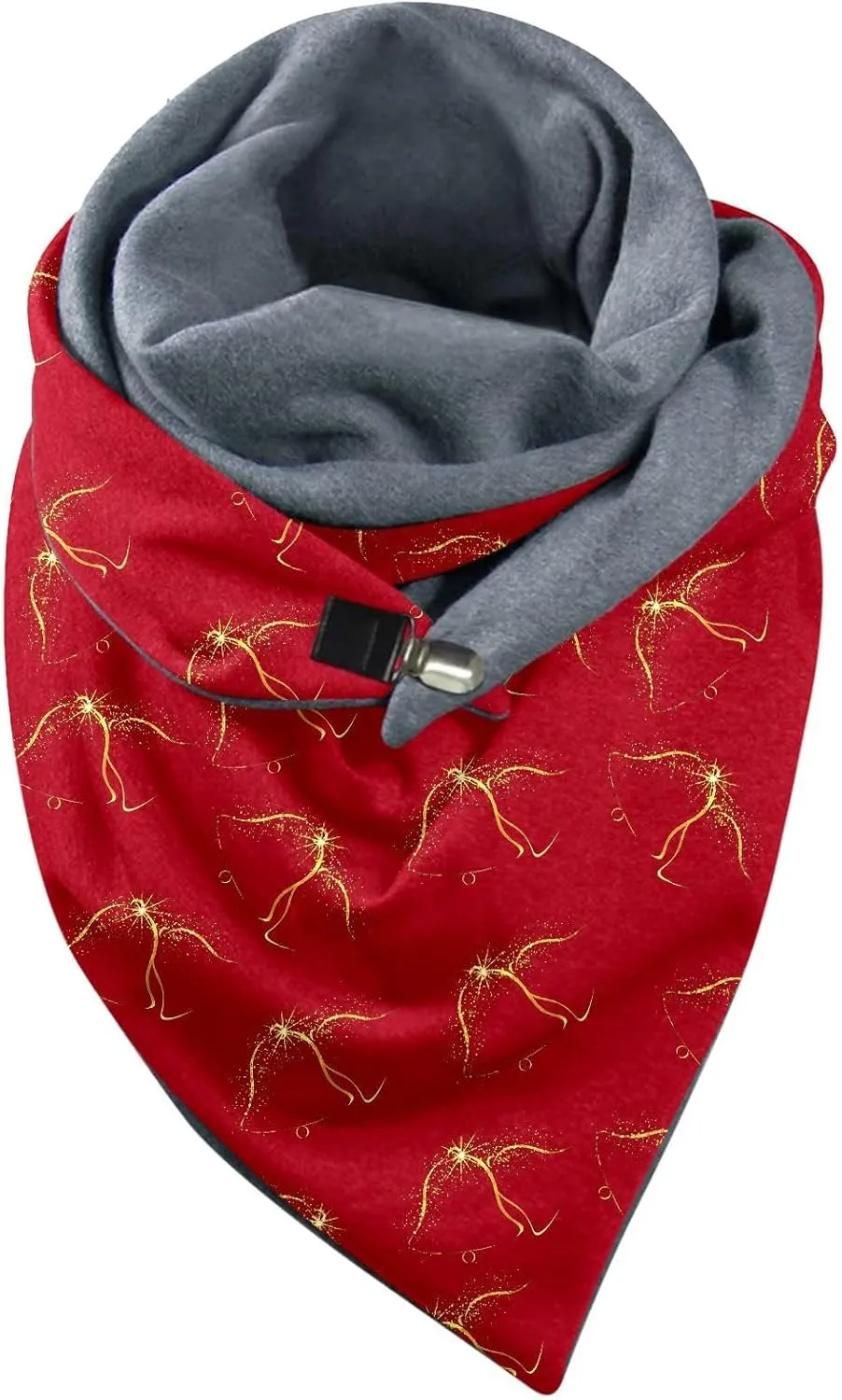 Women Christmas Scarf and Wrap Santa Pattern Chunky Triangle Scarves with Button Gift for Xmas Thick Cashmere Feel Oversized