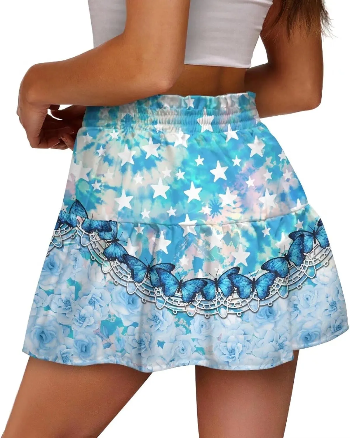 Women High Waisted Skater Skirt Stretchy Ruffle Hem Pleated Skirt Airy Soft Tennis Skirt Comfy Summer Y2k Mini Skirt