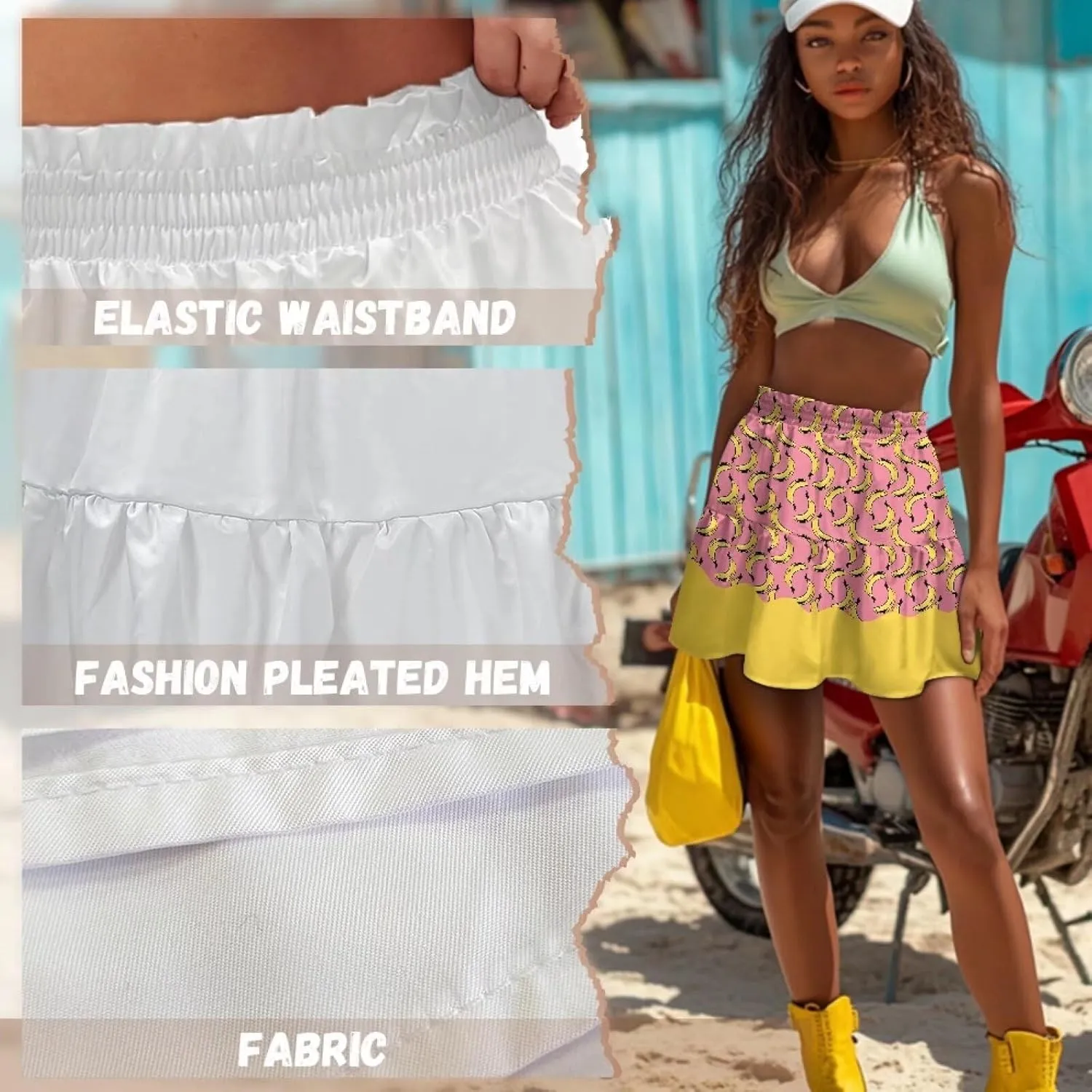 Women High Waisted Skater Skirt Stretchy Ruffle Hem Pleated Skirt Airy Soft Tennis Skirt Comfy Summer Y2k Mini Skirt