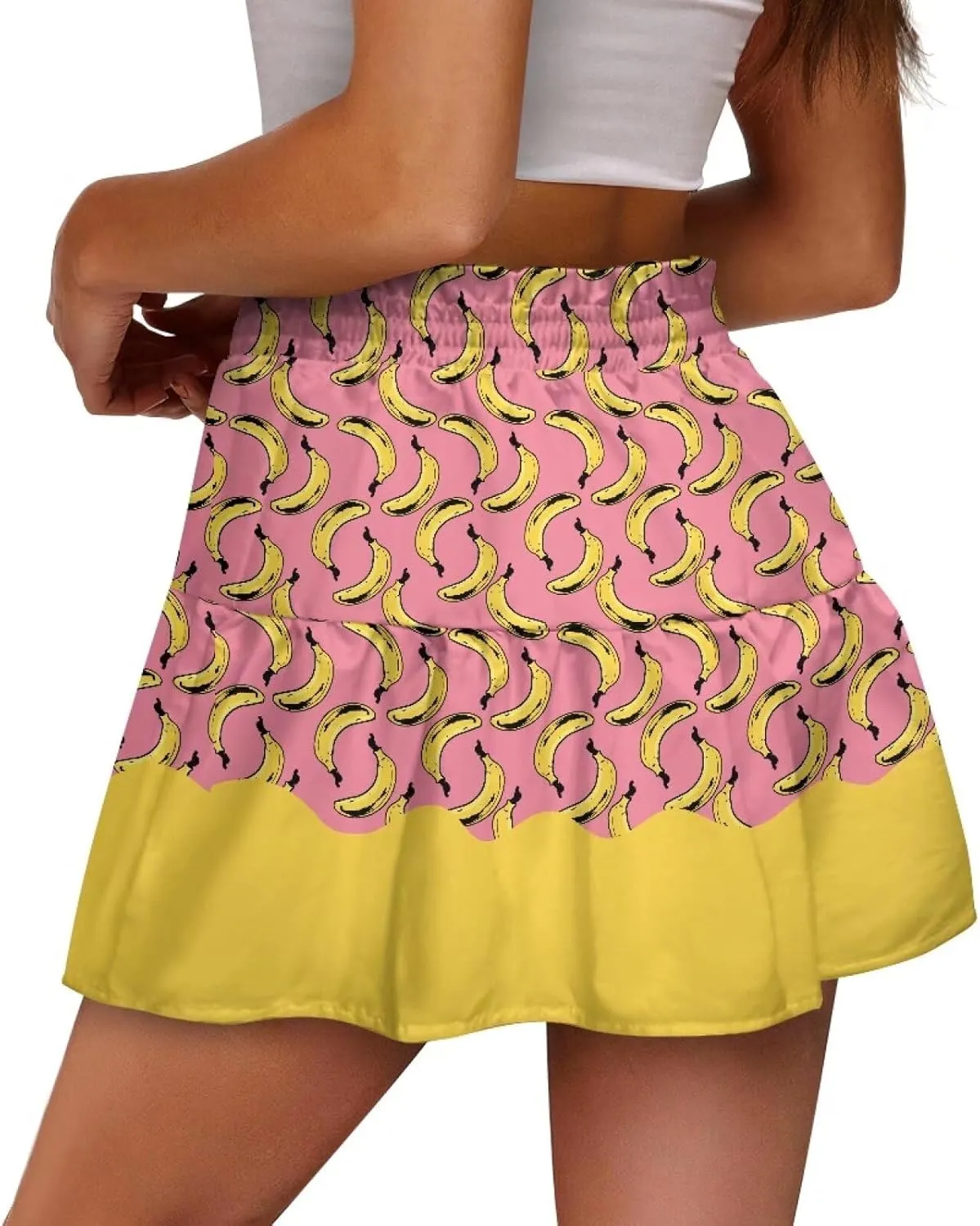 Women High Waisted Skater Skirt Stretchy Ruffle Hem Pleated Skirt Airy Soft Tennis Skirt Comfy Summer Y2k Mini Skirt