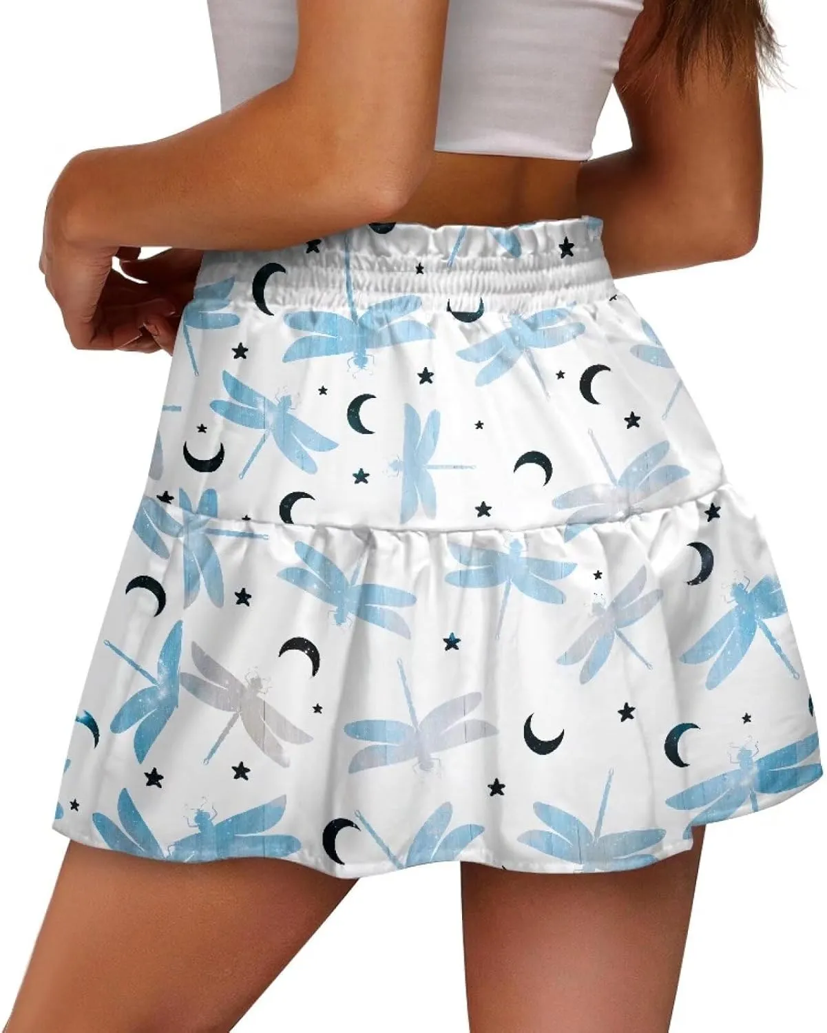 Women High Waisted Skater Skirt Stretchy Ruffle Hem Pleated Skirt Airy Soft Tennis Skirt Comfy Summer Y2k Mini Skirt