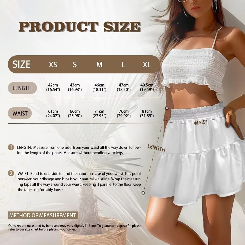 Women High Waisted Skater Skirt Stretchy Ruffle Hem Pleated Skirt Airy Soft Tennis Skirt Comfy Summer Y2k Mini Skirt