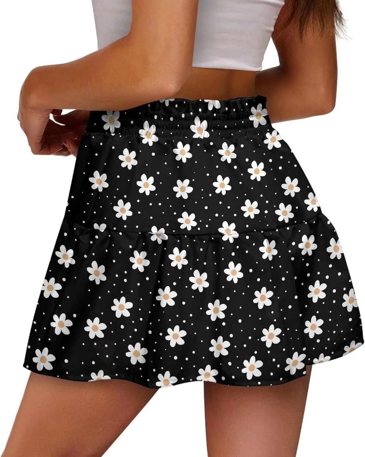 Women High Waisted Skater Skirt Stretchy Ruffle Hem Pleated Skirt Airy Soft Tennis Skirt Comfy Summer Y2k Mini Skirt
