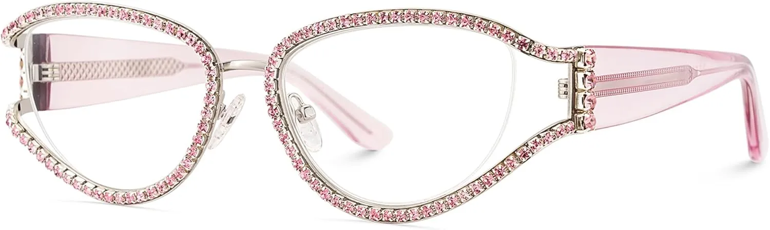 Zeelool Ladies's Cat Eye Frame Glasses With Shiny Diamonds Star GlassesZJGM237991